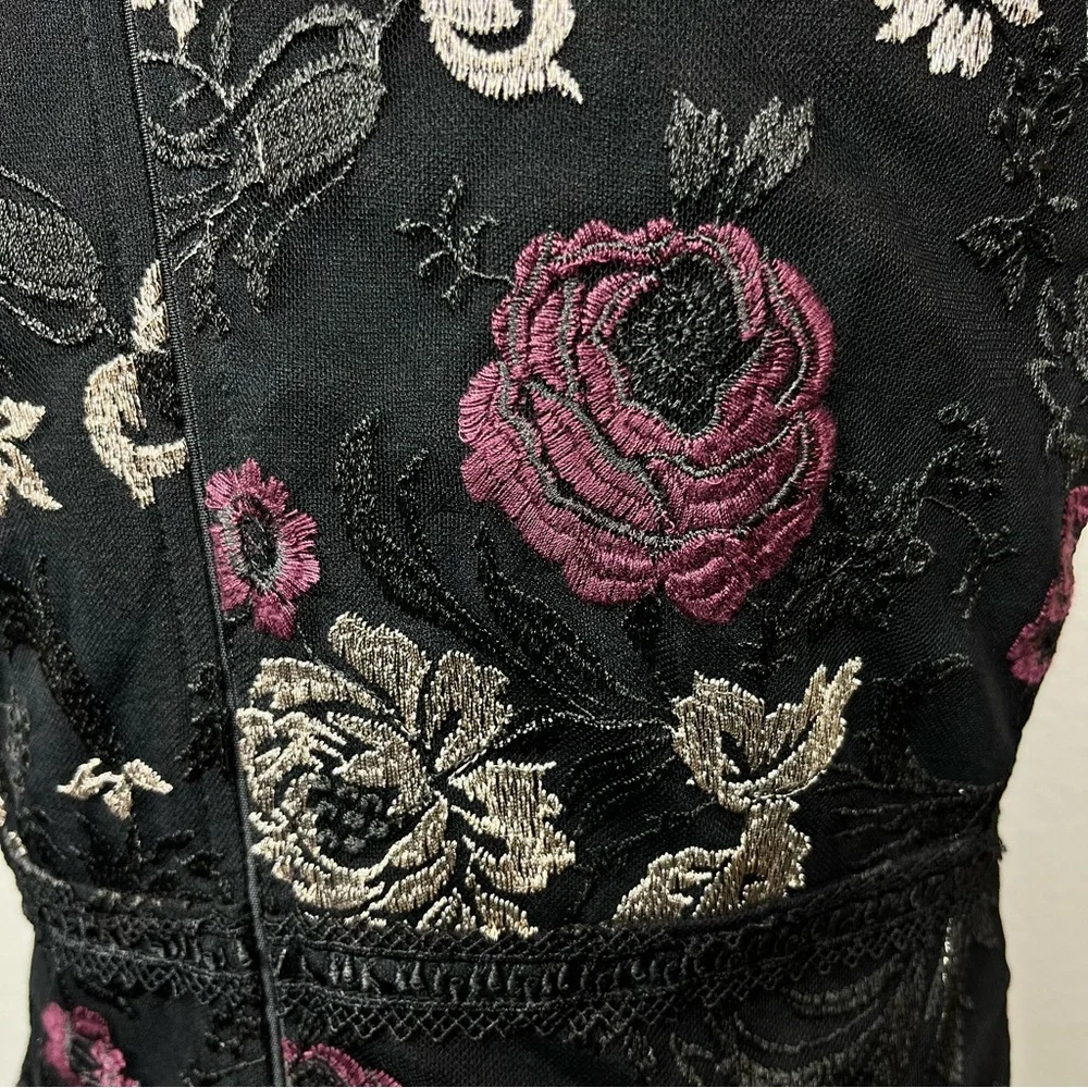 Harlyn Womens Embroidered Floral Dress Small Cottagecore Boho‎ Black Whimsigoth